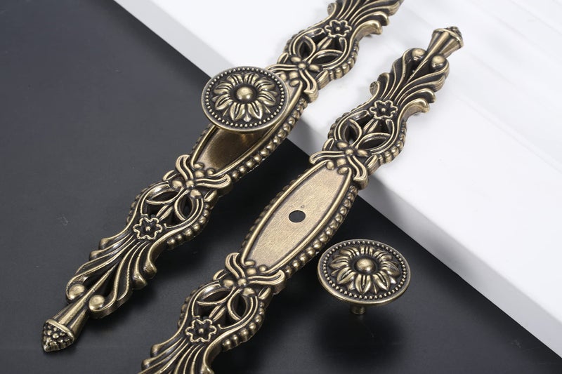 Mgoodoo 5PCS Knobs Handles with Plate, 10.2" Antique Bronze Cabinet Pulls, Vintage Knobs for Drawer Furniture Door Bedroom Kitchen Cupboard with 15 Screws - Image 5
